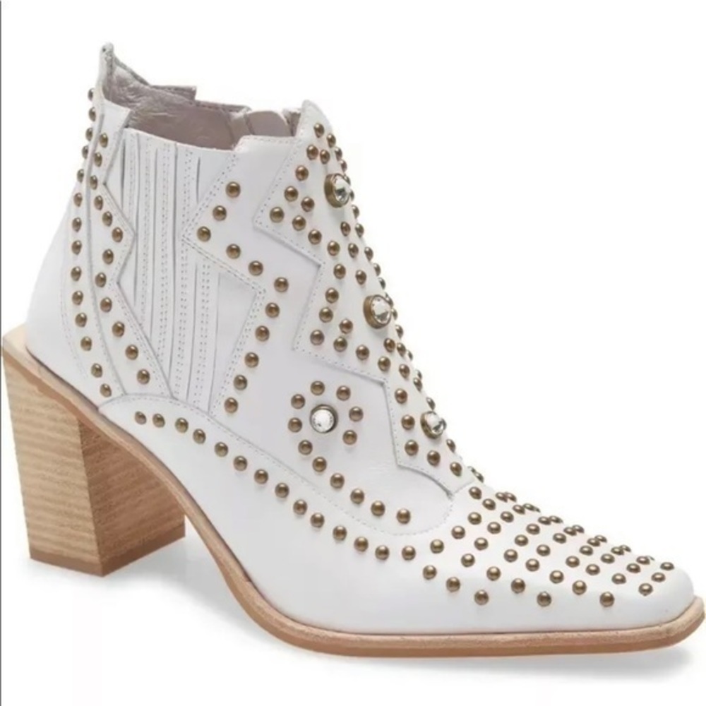 Jeffrey Campbell Show Pony Embellished Studded Boot - White - 9 US